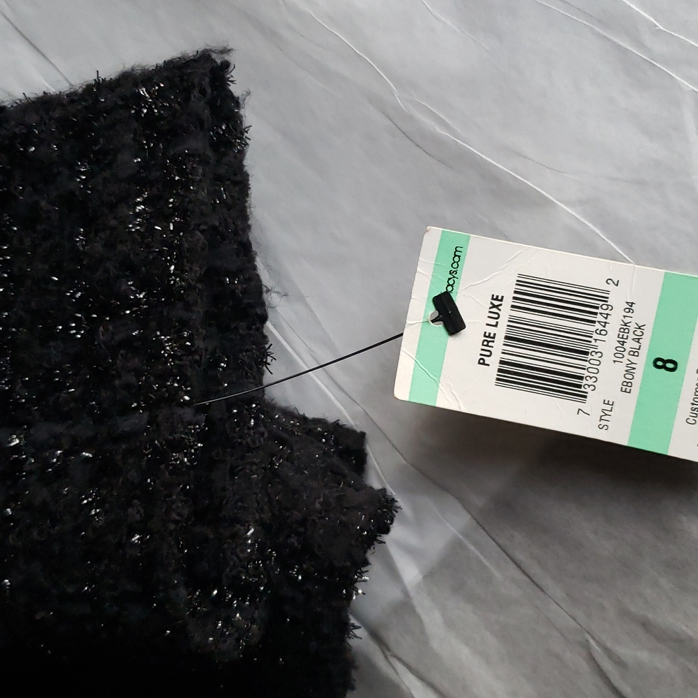 ALFANI New Jacket Blazer Topper Textured Tweed Wool Ribbon Trim Lurex BLACK NWT - Picture 10 of 17